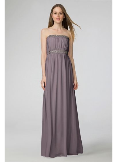 Long Grey Soft & Flowy Donna Morgan Bridesmaid Dress